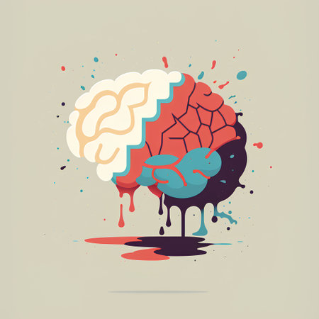 Brain with paint splashes and drops. Vector illustration in retro style.の素材