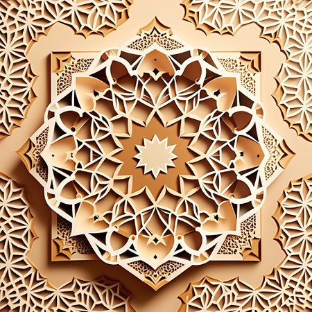 3d illustration of islamic geometric pattern, vintage background.の素材