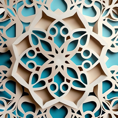 3d illustration of abstract background with arabic ornament in paper cut styleの素材