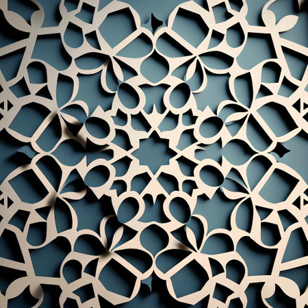 Seamless arabic pattern on blue background. 3d renderingの素材