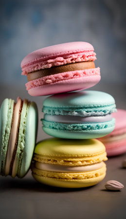 Colorful macaroons on a dark background. Toned.の素材