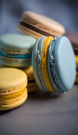 Colorful macaroons on a gray background. Toned.の素材