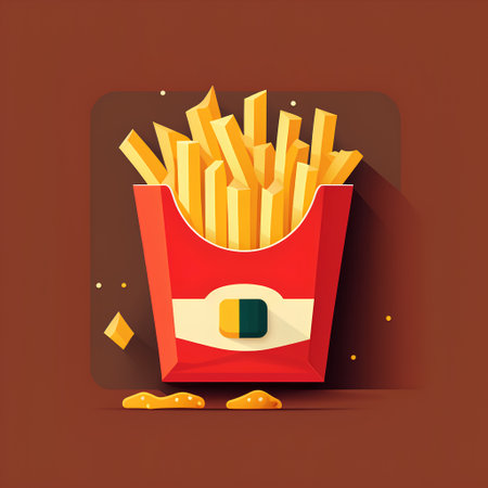 Fast food vector illustration. French fries in paper box on dark background.の素材