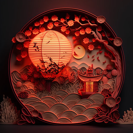 Halloween background with red paper cut and craft style. Vector illustration.の素材