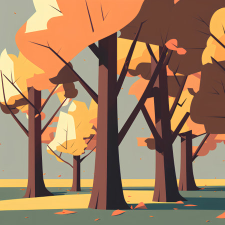 Autumn landscape with trees. Vector illustration in flat cartoon style.の素材