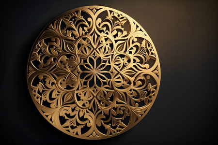 Easter egg with gold ornament on a black background. 3d illustrationの素材