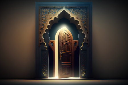 Ramadan Kareem greeting card. Islamic Door. Vector illustration.の素材