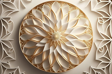 3d illustration of a golden flower in the form of a circleの素材