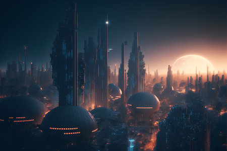 Futuristic city in the form of a planet. 3d renderingの素材