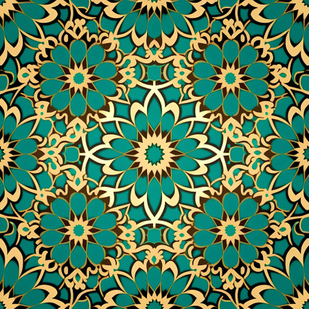 Seamless pattern with mandalas in turquoise colorsの素材