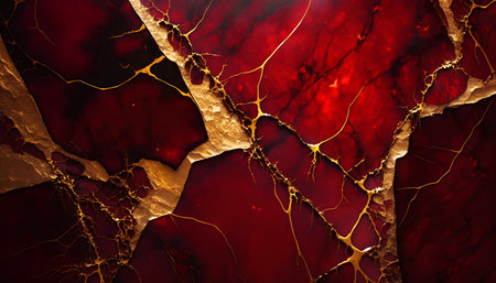 Luxury red marble texture with golden veins. Abstract background and texture for design.の素材