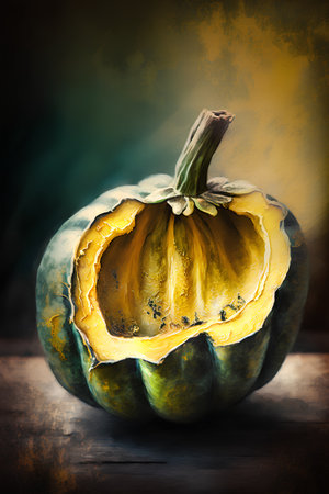 Pumpkin on a dark background. Vintage style toned pictureの素材