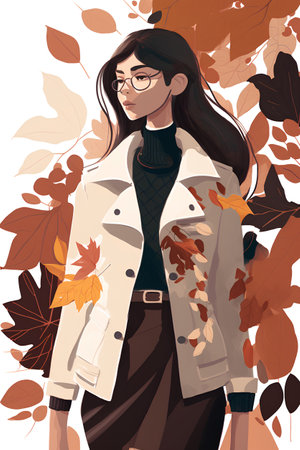 Autumn woman in a coat and glasses. Vector illustration in a flat style.の素材