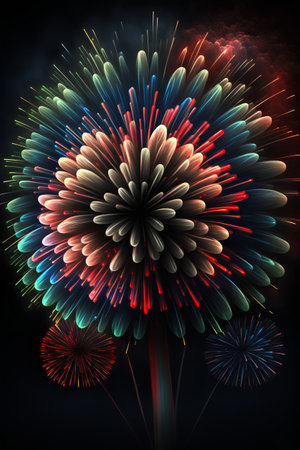 Colorful fireworks on black background, 3d rendering. Computer digital drawing.の素材