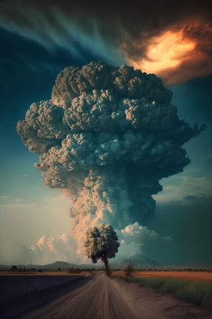 Nuclear explosion in the middle of the field. 3d renderの素材