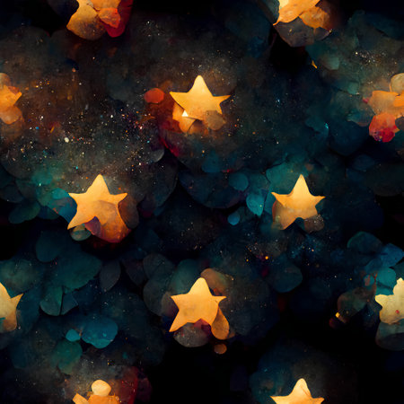 Seamless pattern with watercolor stars on a black background.の素材