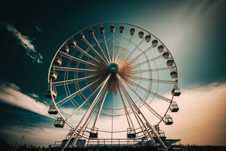 Ferris wheel in the evening. Vintage retro style toned pictureの素材