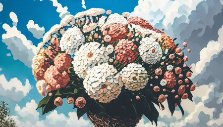 A bouquet of hydrangeas in a vase.の素材