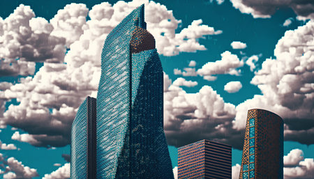 Skyscrapers in the blue sky with clouds. 3d renderingの素材