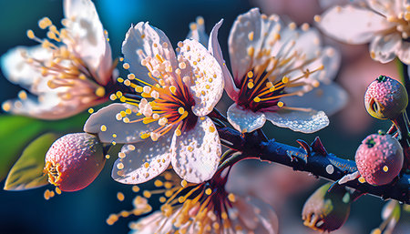 Blossoming branch of a tree in the spring, close-upの素材