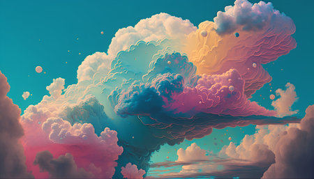 3D illustration of clouds in the sky. Colorful background.の素材