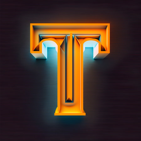 3D Letter T in neon style on black background. 3d renderingの素材