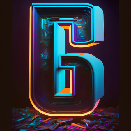 Neon font letter G. 3D rendering. Neon alphabet.の素材