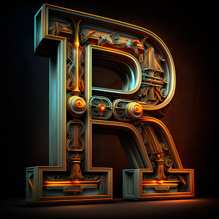 Metal alphabet letter B uppercase. 3D render illustration isolated on dark backgroundの素材