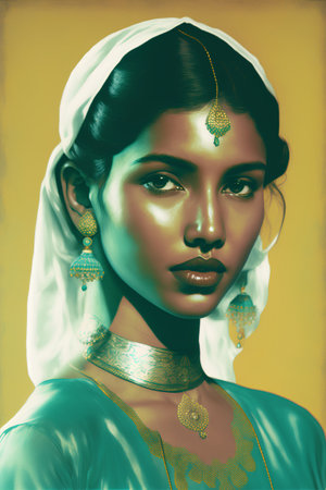 Portrait of a beautiful indian woman with jewelry on her face.の素材