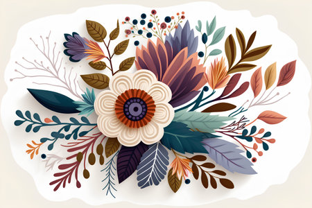 Hand drawn vector abstract floral illustration with flowers, leaves and berries.の素材