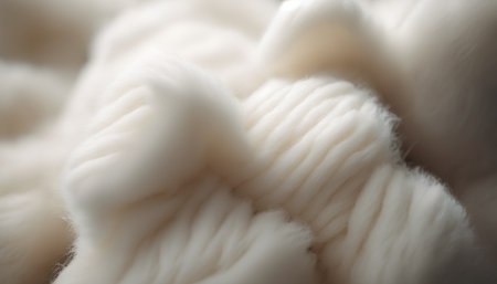 Close up of a white woolen yarn as a background. Soft focus.の素材