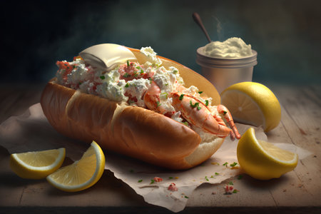 Hot dog with shrimps, cream cheese and mayonnaiseの素材