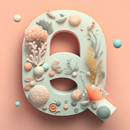 Number 0 made of sea life objects. 3d render illustration.の素材