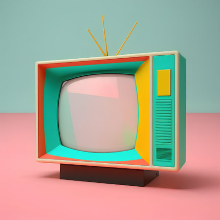 Retro TV on pastel background. 3D render illustration.の素材