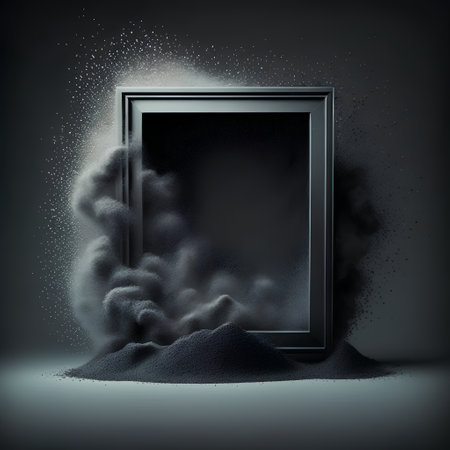 black frame with smoke and dust on dark background, 3d renderの素材