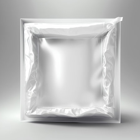 Realistic aluminum foil box package isolated on grey background. 3d renderingの素材