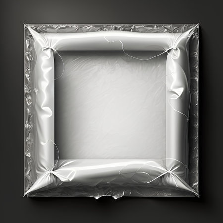 Blank aluminum foil photo frame on black background. 3d renderingの素材