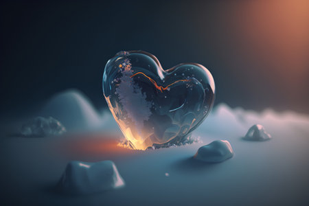 3D rendering of a heart shape with snow and icicles.の素材