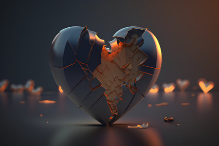 Broken heart on a dark background. 3d illustration. Broken heart.の素材