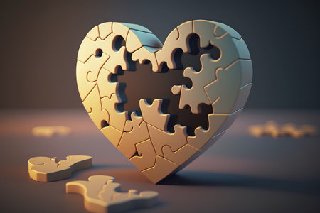Heart made of puzzle pieces. 3d illustration. Conceptual image.の素材