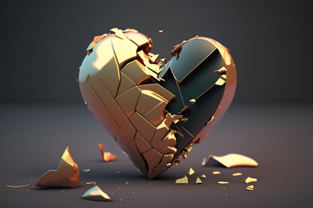Broken heart on a dark background. 3d render illustration.の素材
