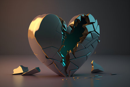 Broken heart on a dark background. 3d rendering. Broken heartの素材