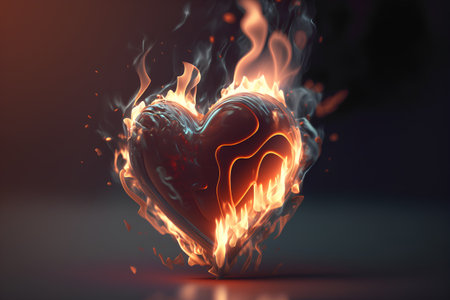 Burning heart on a dark background. 3d rendering, 3d illustration.の素材