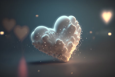 3D rendering of a heart made of clouds on a dark backgroundの素材