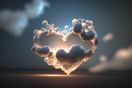 Valentine's day background with heart and clouds. 3D renderingの素材