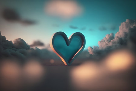 heart in the sky, 3d render, blue heart in the skyの素材