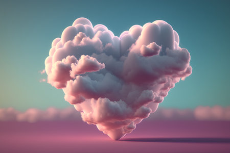 Heart shaped cloud on pink background. 3D rendering. Valentine's day concept.の素材