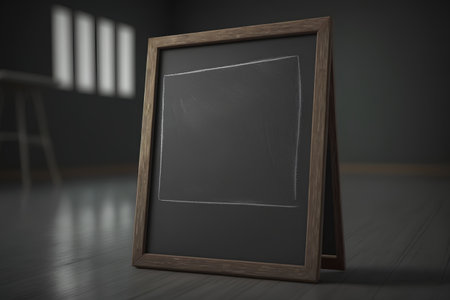 blank chalkboard in dark room, 3d render, square imageの素材