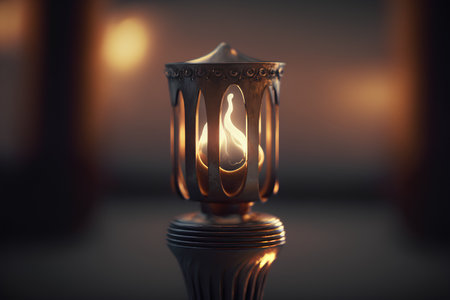 Ramadan Kareem. Vintage Arabic lantern with burning flame. 3d renderingの素材