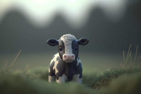 Cute little baby cow in the meadow. 3d renderingの素材